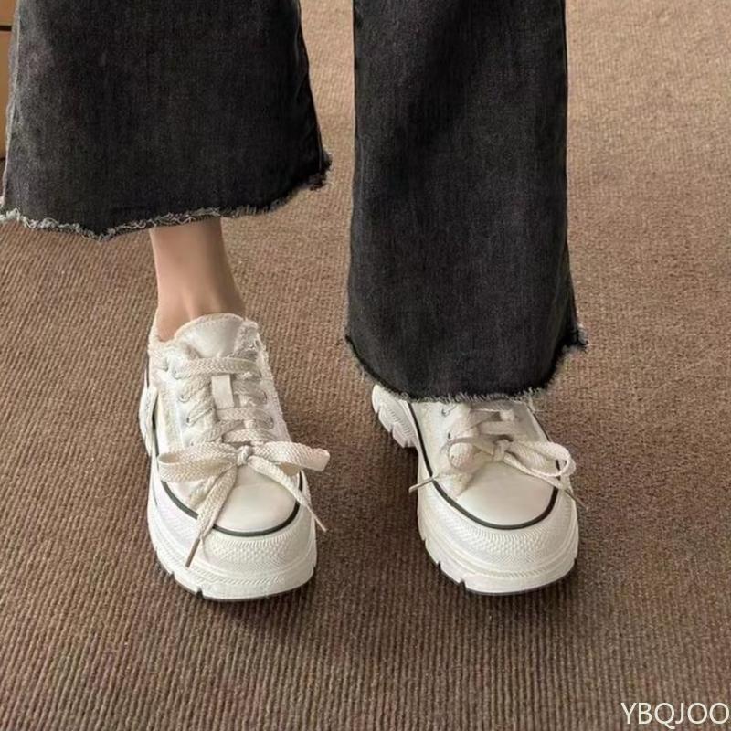 Ретро Классические Женские Плоские Кеды на Шнуровке на Толстой Подошве на Платформе Холщовые Туфли Мульти Универсальные Женские Вулканизированные Туфли Кроссовки