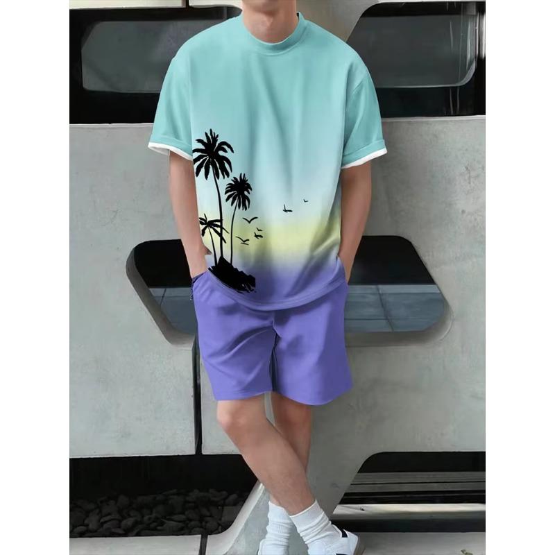 Гавайская мужская футболка с коротким рукавом и пляжные брюки, летний повседневный мужской костюм, футболки для улицы, мужские спортивные шорты