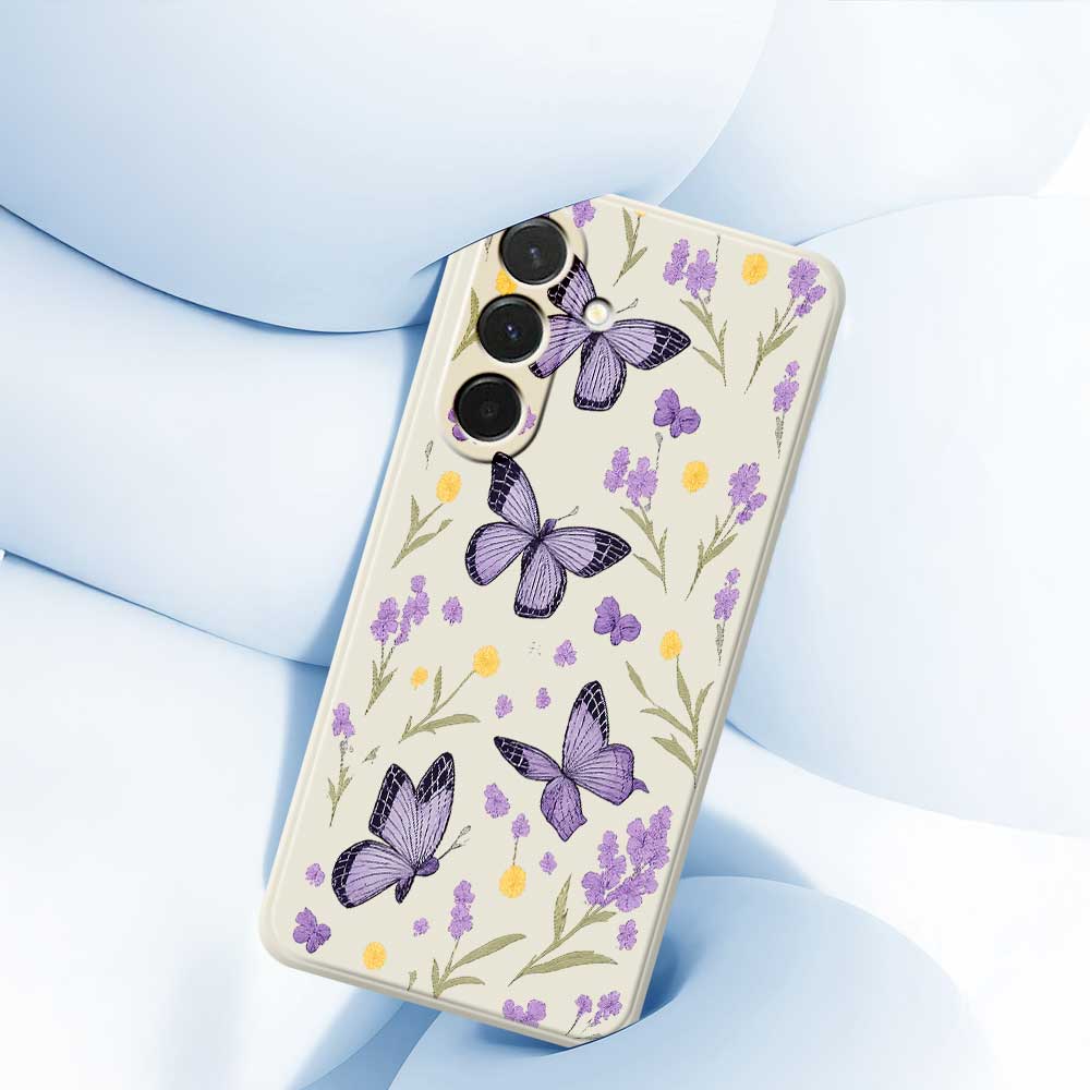 For Samsung Galaxy A36 5G Case Purple Butterflies Pattern Printing Straight Edge TPU Phone Back Cover