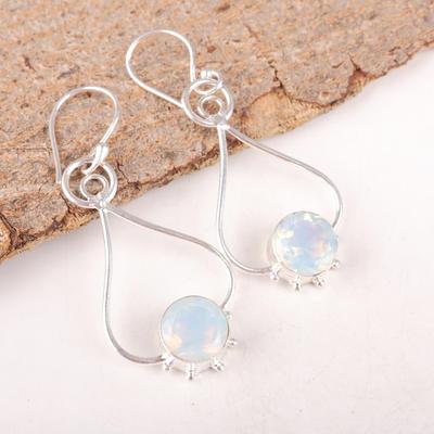 Серьги из цельного серебра 925 пробы с молочным опалом, серьги с драгоценными камнями ручной работы, подарки жене, абсолютно новые серьги
