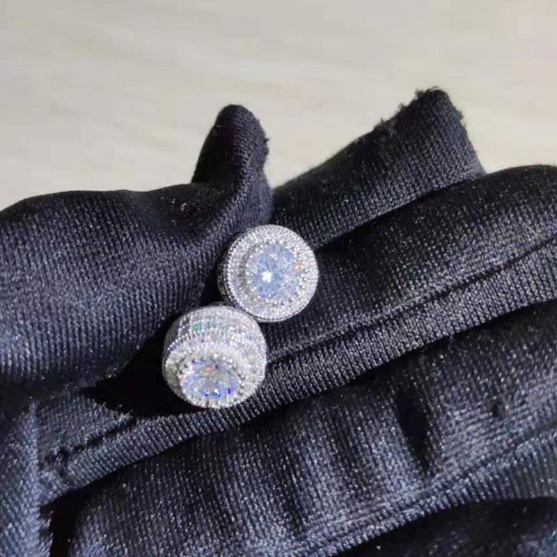 Новые серьги-пусеты круглой формы с полным бриллиантом в гонконгском стиле для женщин - Европейский и американский высококлассный полый дизайн, инновационные и стильные украшения