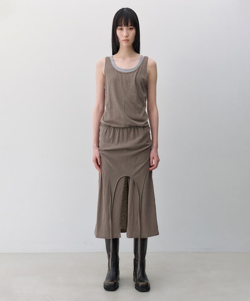 Insilence Woman Knit-Like Layered Dress Brown