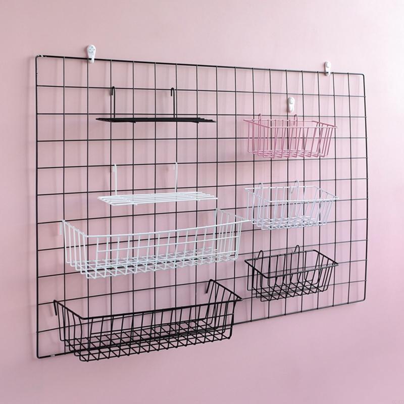 62KD Photo Wall Accessories Hanging Basket Wrought Iron Wall Decoration for Creative Shelf with Hooks