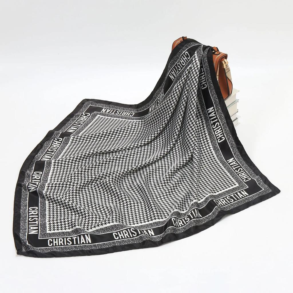 90cm Square Shawls Wraps Silk Scarves For Women Bandana Head Large Hijab Scarf Female Dot Print Headband Satin Neck Scarves