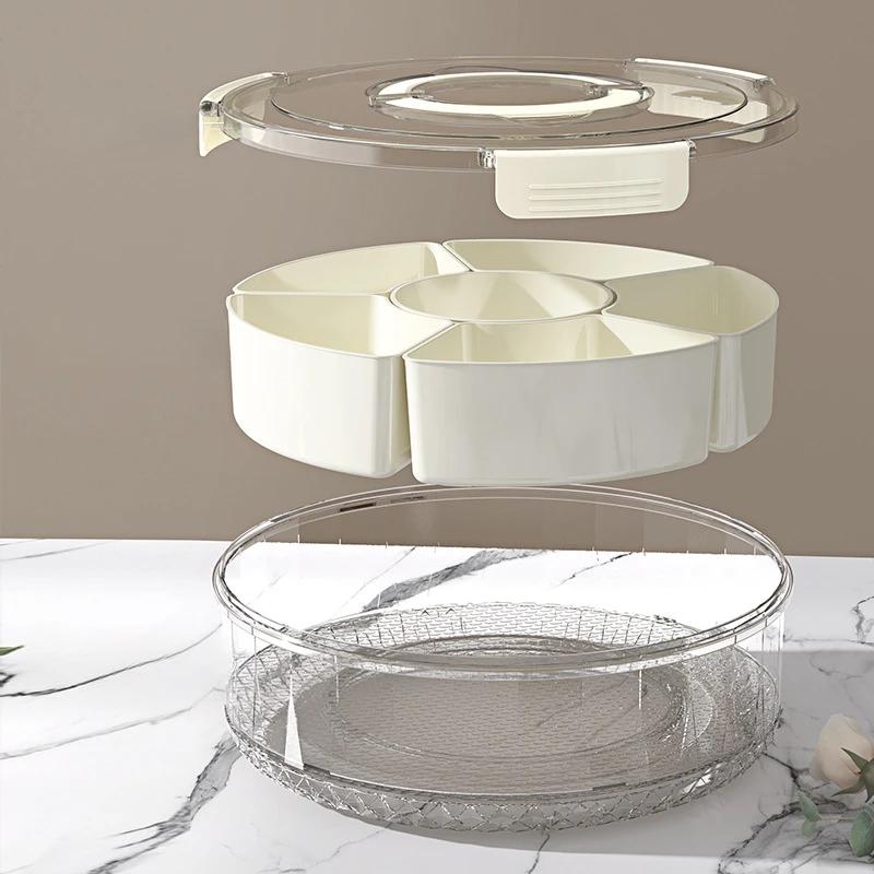 5-секционная тарелка для хранения продуктов, тарелка для закусок из сухофруктов, вращающийся контейнер для хранения, поднос для закусок и овощей с крышкой и ручкой