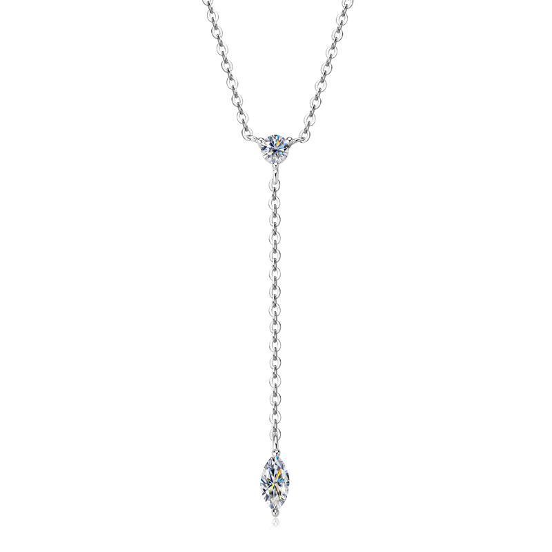European & American Style Marquise Cut Moissanite Necklace: Women's Niche Design 925 Sterling Silver Clavicle Chain Choker