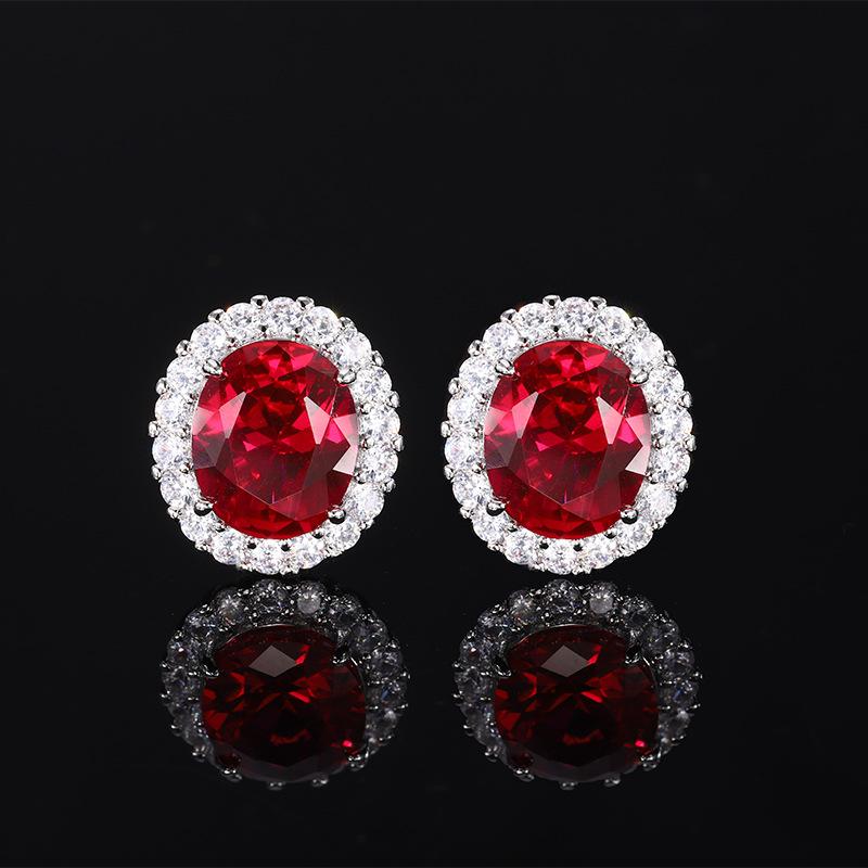Fashion Zirconia Stud Earrings - Multi-Color Crystal Rhinestone Oval Creative Stud Earrings Ruby Stud Earrings Vintage Inspired Gemstone Jewelry