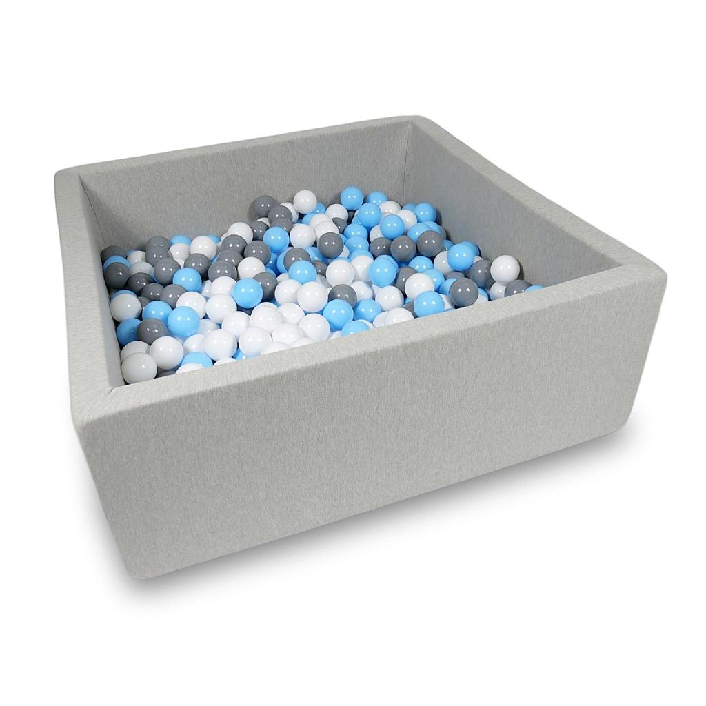 Dry pool 110x110x40cm light gray with 600 balls: light blue, white, gray