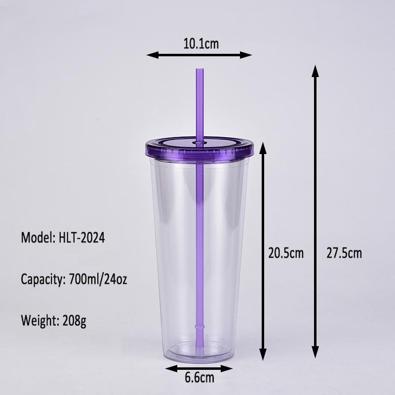 700ml Straw Cup, Simple Summer Juice Beverage Cup, Household Transparent Double-layer Plastic Cup