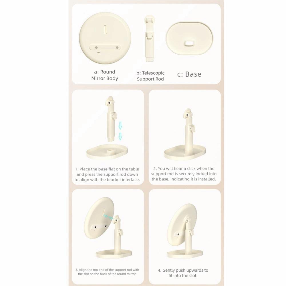 Rotatable Makeup Mirror with LED Light Tricolor Light Adjustable Desktop Mirror  Home