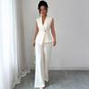 Women's Business 2 Piece Outfits Casual Sleeveless Blazer Vest Wide Leg Pants Suit Set Dressy Office Work Set