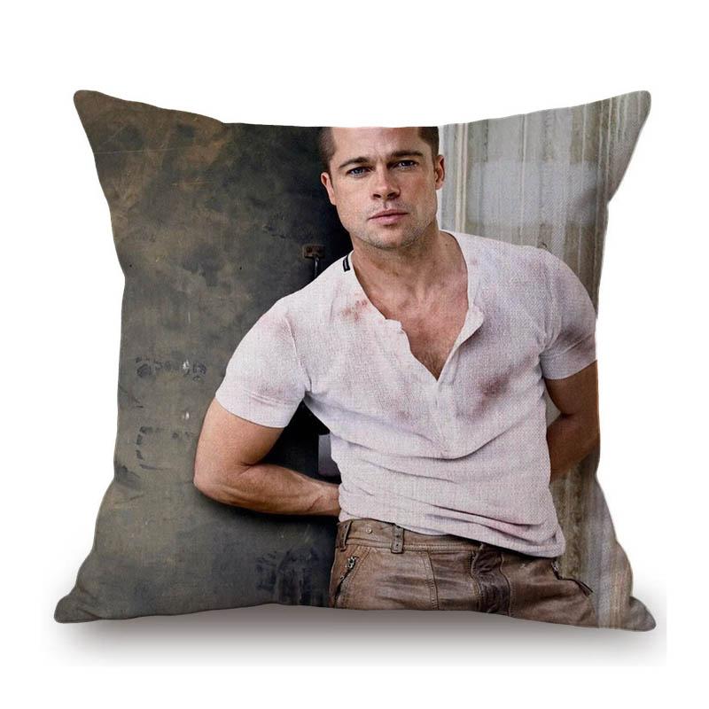 Sexy Handsome Super Star Brad Pitt Muscle Man Fans Gift Cotton Linen Sofa Throw Pillow Case Home Decoration Art Cushion Cover