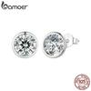 925 Sterling Silver Sparkling Stud Earrings Bezel Setting Zircon Earrings for Women Engagement Fine Jewelry Gift