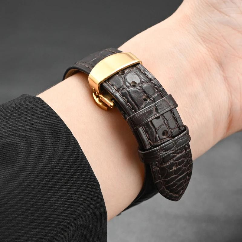 Crocodile Skin Strap 12/13/14/15/16/17/18/19/20/21/22/23/24mm Men Genuine Leather Butterfly Buckle Business Watch Band for Omega