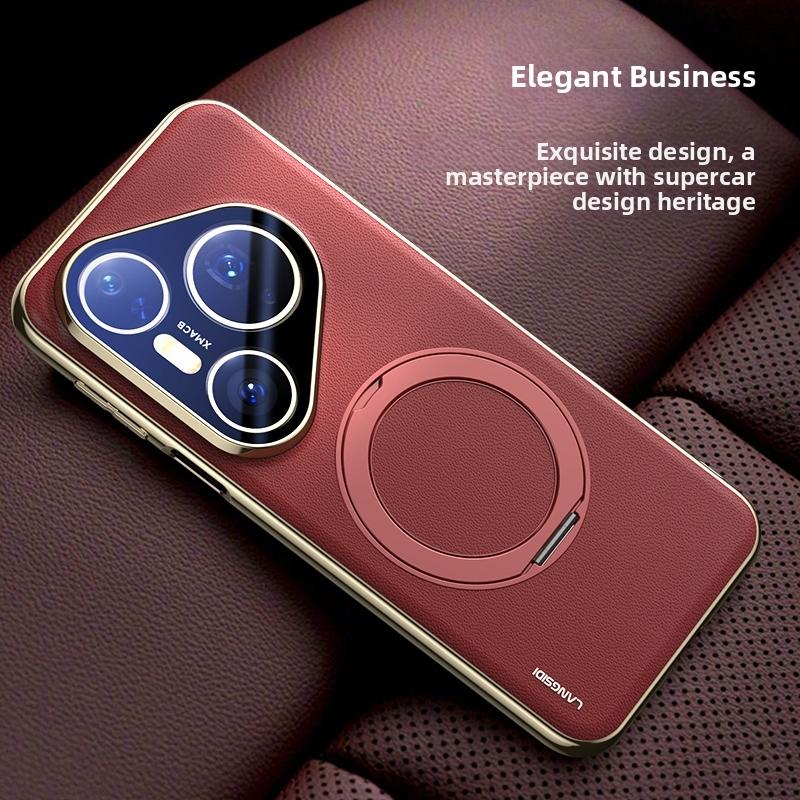 Магнитный кожаный чехол для Huawei Pura 80 70 Pro Pro+ Ultra с вращающейся на 360° подставкой, противоударный, для MagSafe, с защитной пленкой на объектив