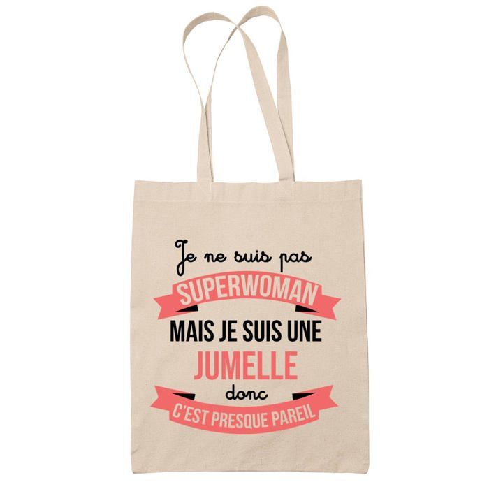 Tote bag - PLANETEE - Jumelle Superwoman - Coton imprimé France - Beige - Anses solides