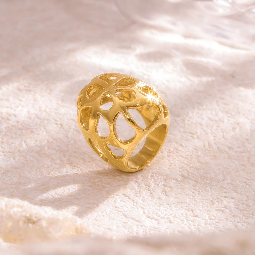 Уникальное Полое Кольцо-Сфера Для Женщин Позолоченное 18 карат Гипербола Женские Кольца Для Пальцев Из Нержавеющей Стали Эстетичные Женские Украшения