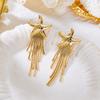 Bohemia Gold Color Metal Starfish Long Tassel Drop Earrings for Women Crystal Zircon Conch Shell Scallops Earring Beach Jewelry