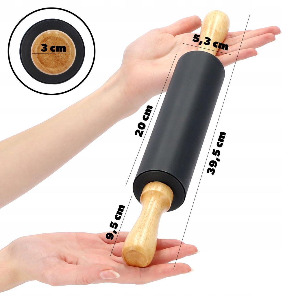 KADAX Wałek Silikonowy Do Ciasta Obrotowy Czarny 39 cm