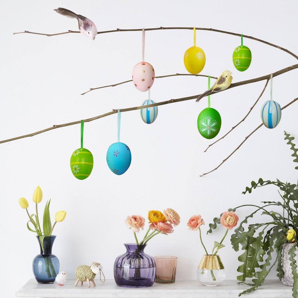 24 шт. Яйца с пасхальным узором, Яйца для вечеринки, Подвесные, Раскрашенные, Имитация, Пластиковые яйца