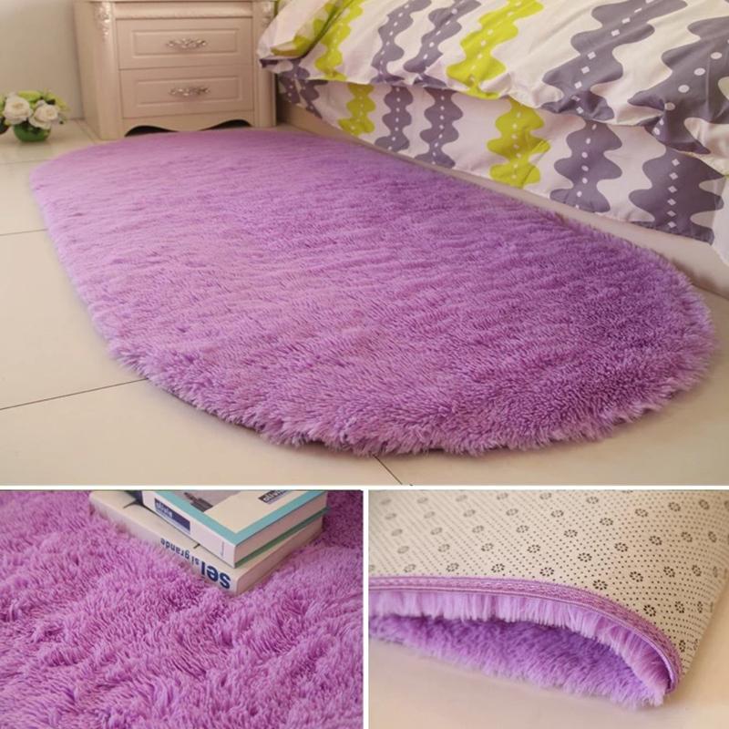 Bedroom Decoration Anti-Slip Home Oval Fluffy Soft Plush Carpet Floor Mat Area Rugs Bedside Shaggy
