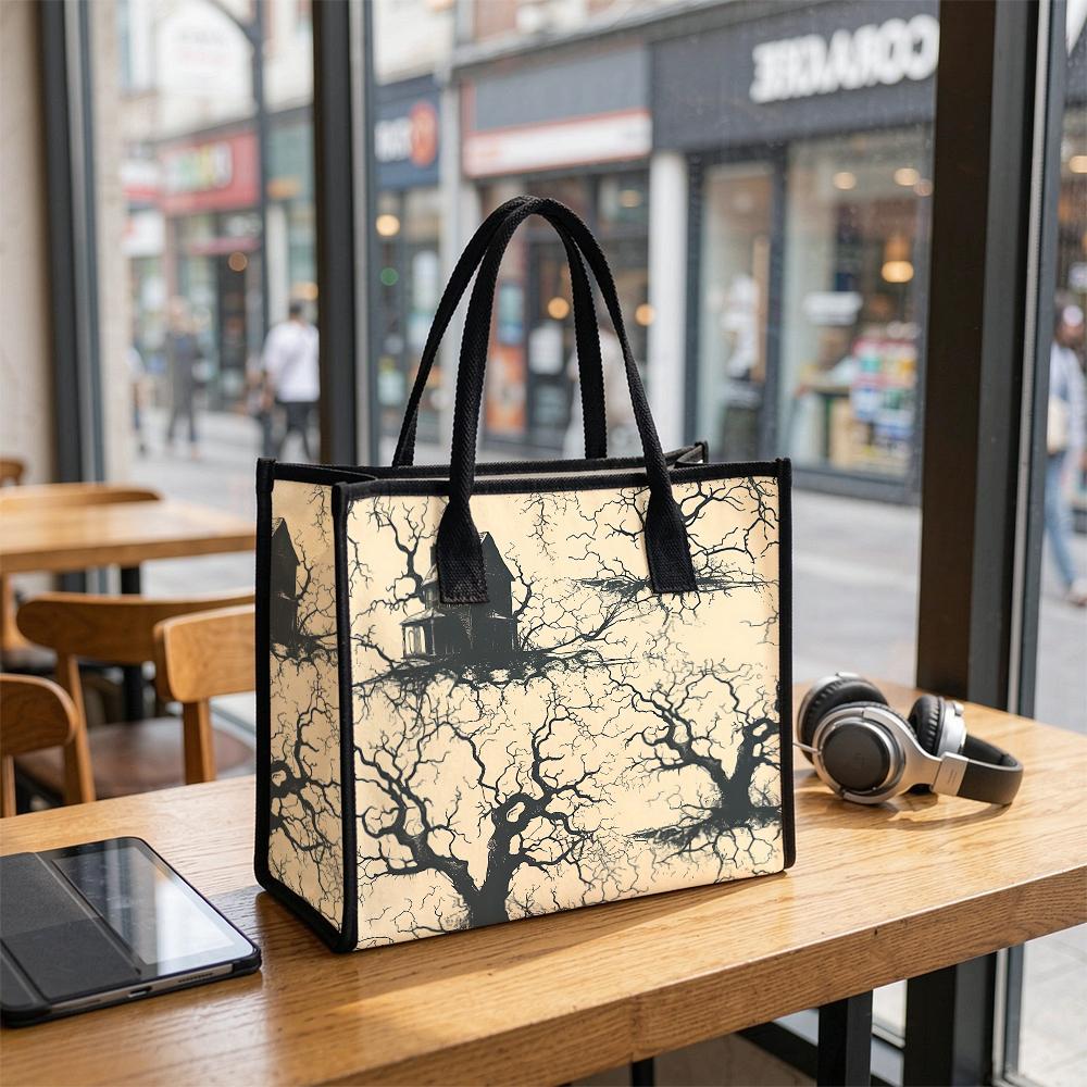 Gothic Tree Print Tote Bag Casual Large Capacity Shoulder Handbag for Daily Use