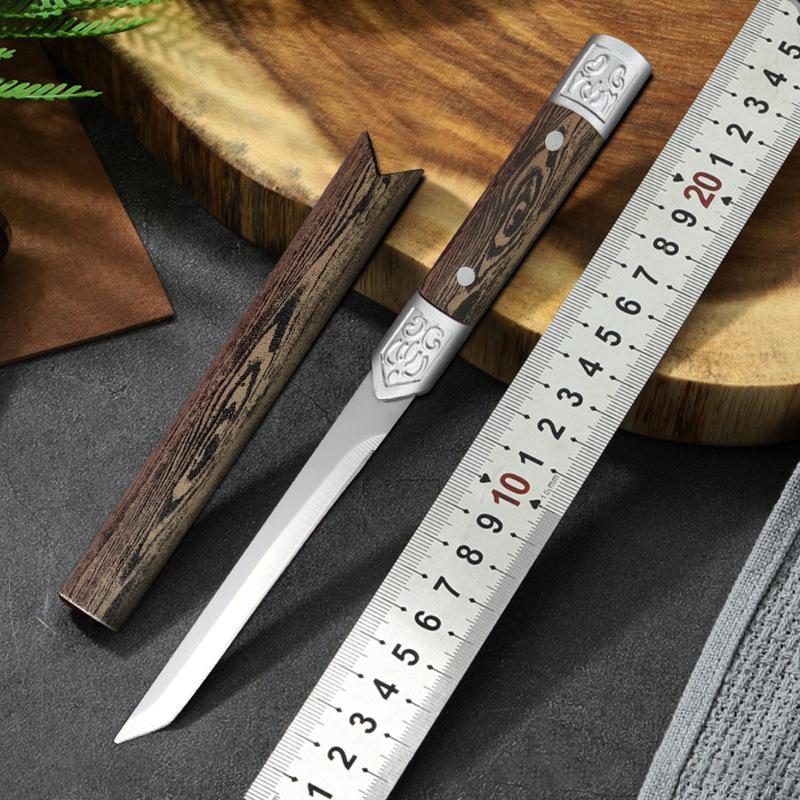 1 шт., портативный небольшой прямой нож для кемпинга и отдыха на природе, высокопрочный нож для фруктов из нержавеющей стали с рукояткой под имитацию дерева