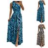 Women's Fashion Sexy Leak Back Single Shoulder Sleeveless Print Long Dress