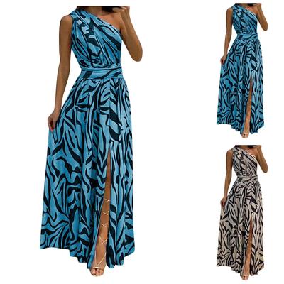Женское модное сексуальное длинное платье с открытой спиной и одним плечом без рукавов с принтом