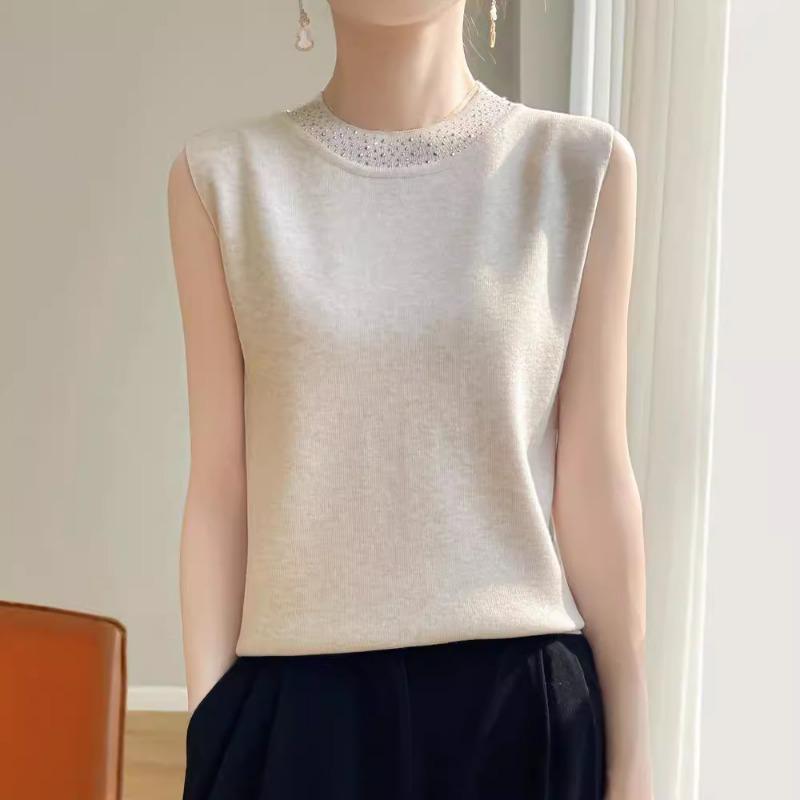 24 Весна и лето новый тонкий имитация свитера женская вязаная базовая рубашка без рукавов жилет женский круглый вырез внутренний