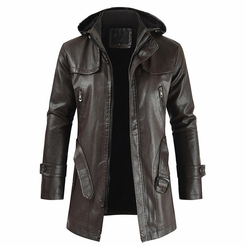 Мужской плащ средней длины из искусственной кожи 2024 года - корейский стиль, молодежный, большого размера