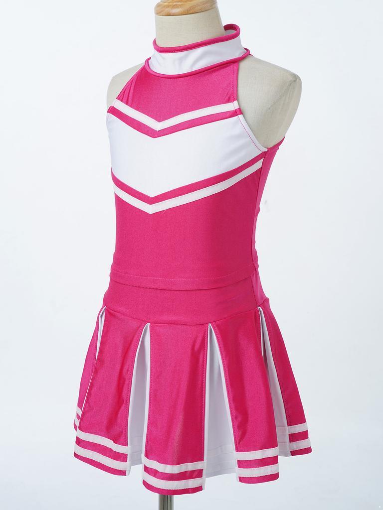 Детский костюм для девочек, форма, комплект одежды для чирлидинга, топ-майка без рукавов со стойкой и юбка