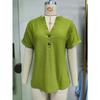Summer Women's T-shirt New Solid Color V-neck Button Loose Short-sleeved T-shirt Top