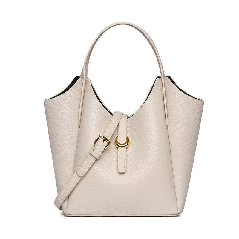Genuine Leather Women Bucket Tote Bag Versatile Handbag Cowhide Shoulder Bag Large Capacity Commuter Crossbody bag for women