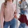 Ayollar Trikotaj Jumper Baland Bo'yin Uzun Yengli Arqon Naqshli Bir Rangli Pullover Sviter Kuz Qish uchun