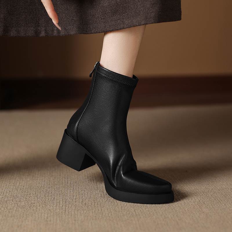 Krazing Pot Микрофибра Круглый носок Толстый каблук Современные ботинки Размер 42 Молния Платформа Красота Леди Женские Ботильоны