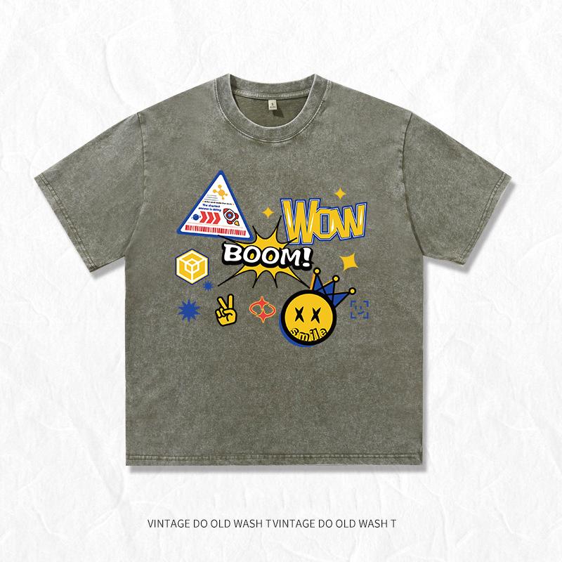 Summer Retro Washed Cotton Short Sleeve T-Shirt Men Women Streetwear Hip Hop Breathable Tops Tee