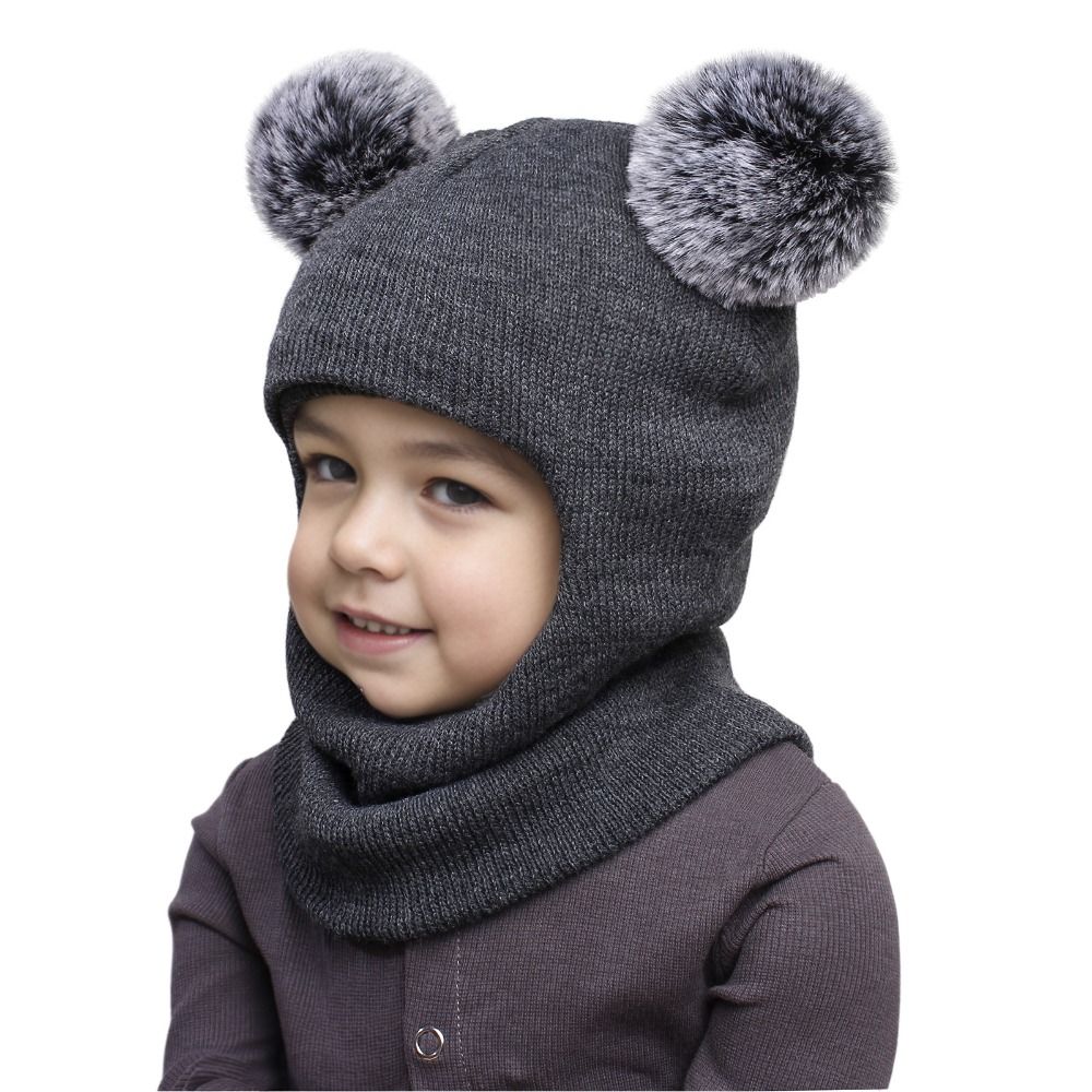 Knitted Baby Winter Hat Solid Color Kids One-piece Hat Scarf Children Bonnet Infant Cap  Girls Boys