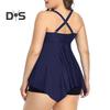 2 шт./комплект женский танкини комплект слинг квадратный воротник струящийся подол разрез купальник плавки костюм быстросохнущий пляжная одежда