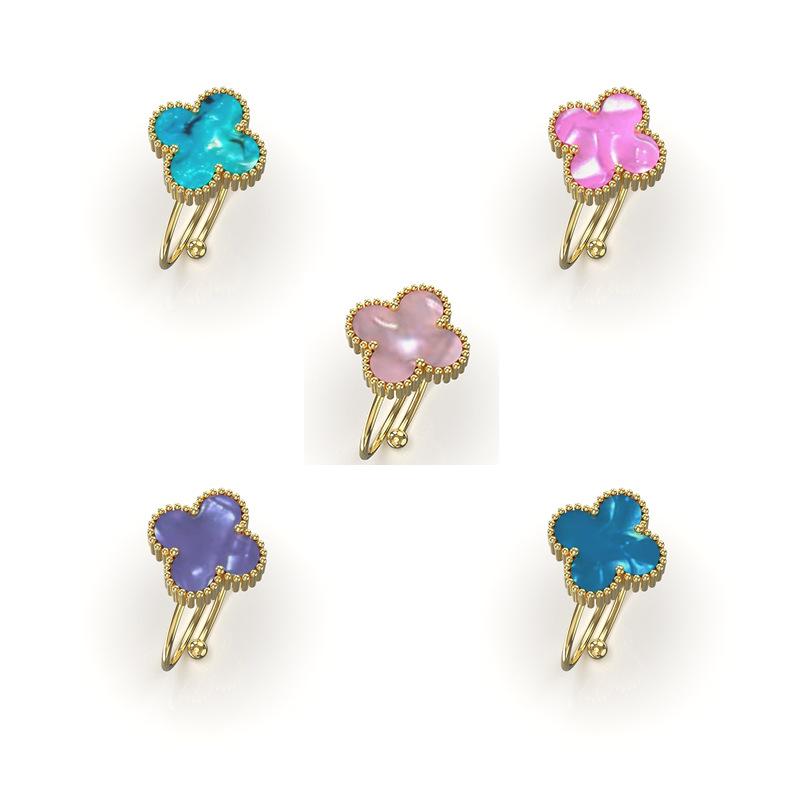 Petal Four-leaf Clover Titanium Steel Mother-of-pearl Ring Female Adjustable Finger Ring Niche Small Fresh Small Design Index Finger Ring