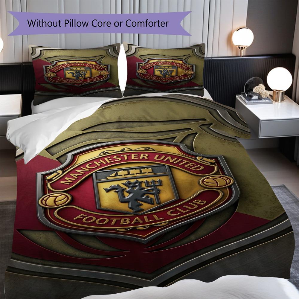 Manchester Legacy Emblem Bedding (1 * duvet cover + 2 * pillowcase, without core) 2D Flat Christmas birthday gift Soft and comfortable