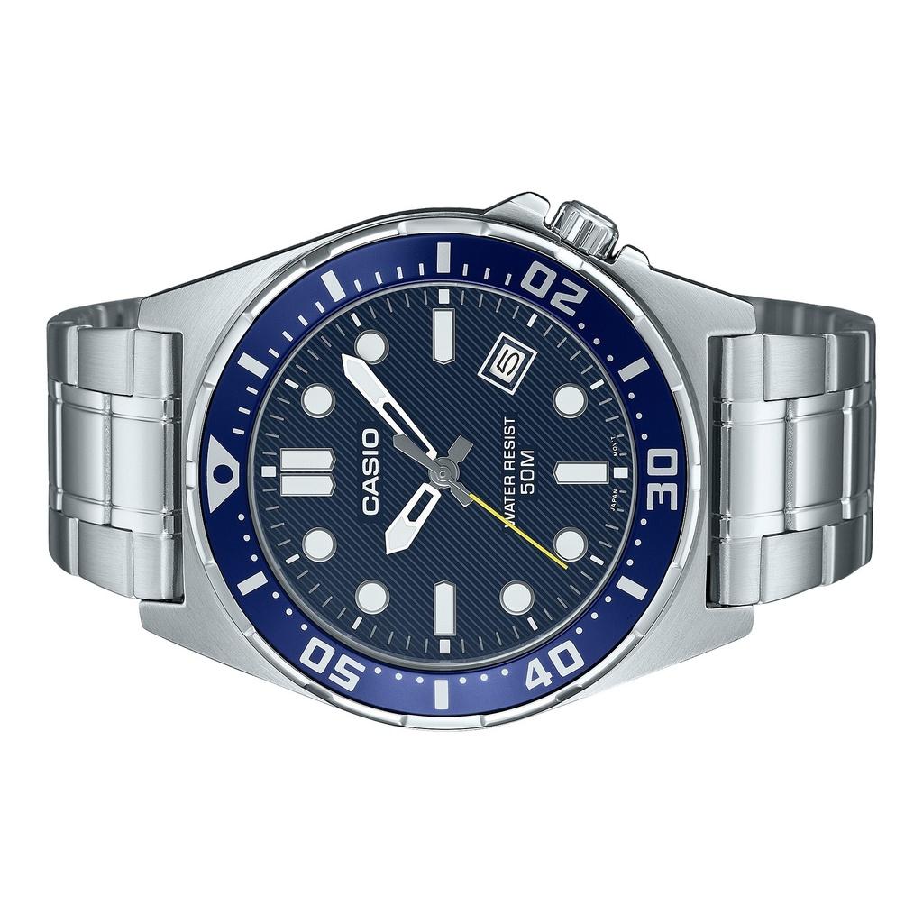 Casio Стандартные аналоговые кварцевые часы MTD-135D-2AV из нержавеющей стали с синим циферблатом для мужчин