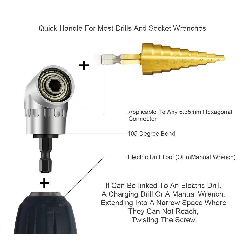 Short/Long Chuck Adapter Holder 105/90 Degree Angled Screwdriver Extension Bit  Tight Space