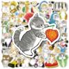 50Pcs Stationery Stickers Self-adhesive Waterproof Removable Tear-resistant Decorative Cute Cat Laptop Stickers Daily Use