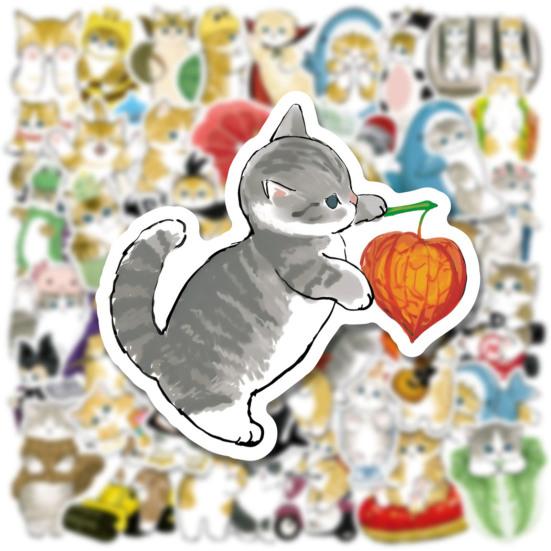 50Pcs Stationery Stickers Self-adhesive Waterproof Removable Tear-resistant Decorative Cute Cat Laptop Stickers Daily Use