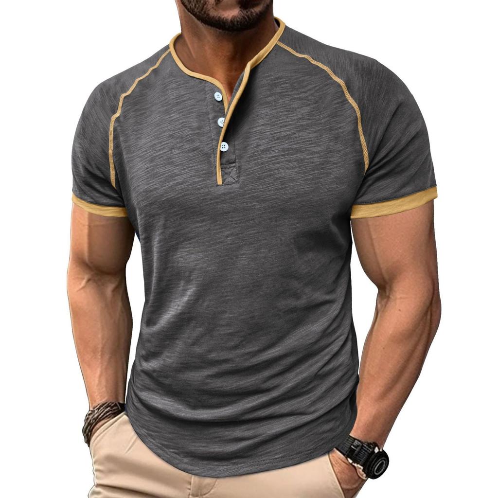 Men's Casual Color-block Sports T-shirt - Men's Round-neck Short-sleeved Top
