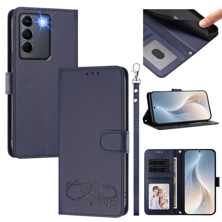 Happy Heart Pattern Magnetic Closure Vegan Leather Phone Case With Wrist Strap For vivo X200 FE