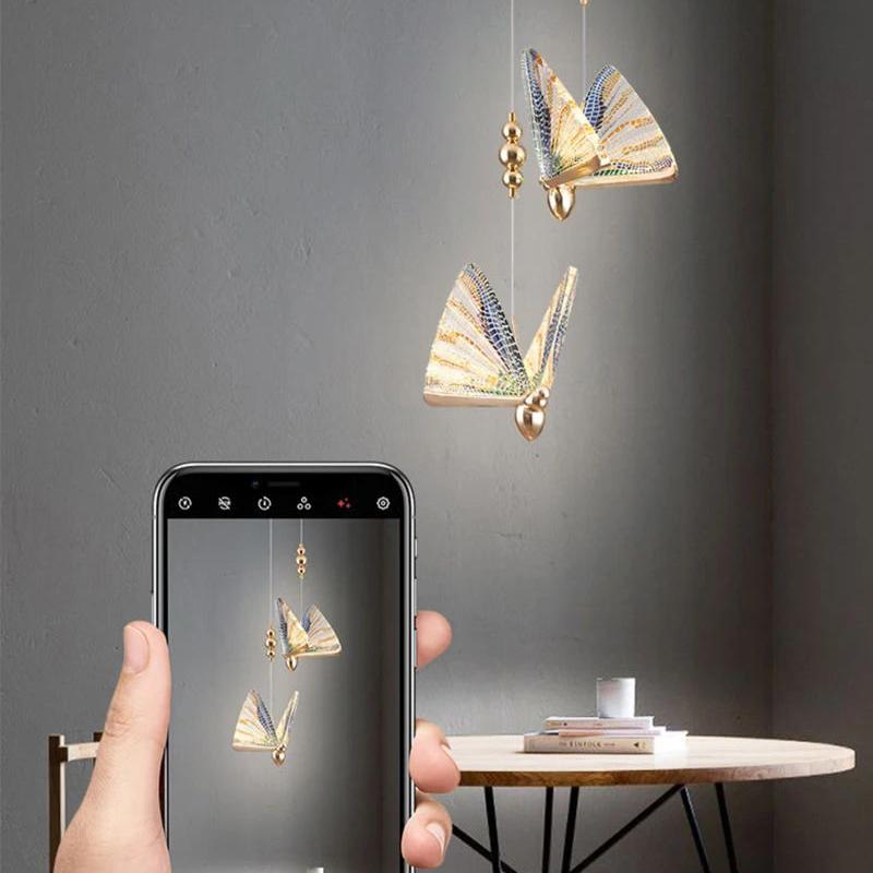 Modern Butterfly LED Pendant Lamps for Bedside Bedroom Hanging Lighting Fixtures Interior Chandelier Lights for Kitchen Home