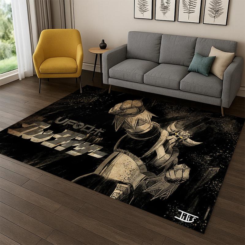Retro Cartoon UFO Robot Grendizer Anime Carpet Rug for Bedroom Living Room Sofa Doormat Home Decor,Kid Game Area Rug Non-slip