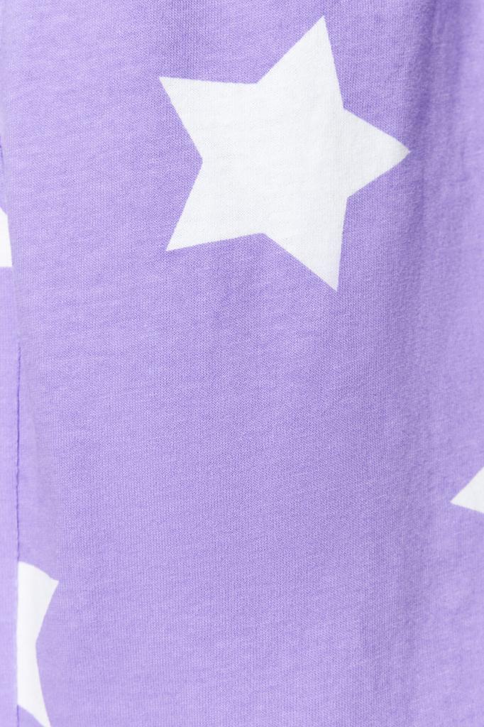 Women's Fashion New Pajama Set Light Pink 100% Cotton Star Patterned Tshirt-Shorts Knitted Pajama Set